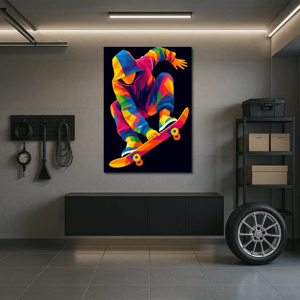 Colorful Pop Art Skateboarder Mid Air Jump – Wall Art