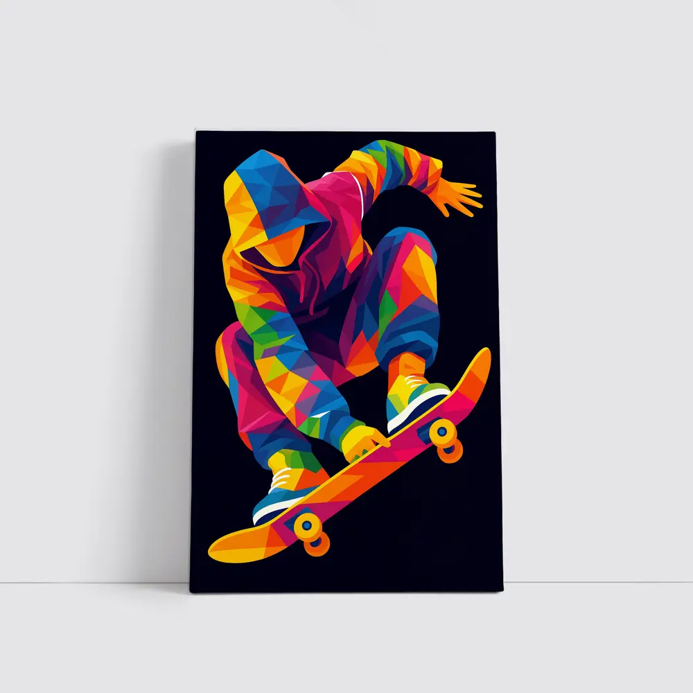 Colorful Pop Art Skateboarder Mid Air Jump – Wall Art