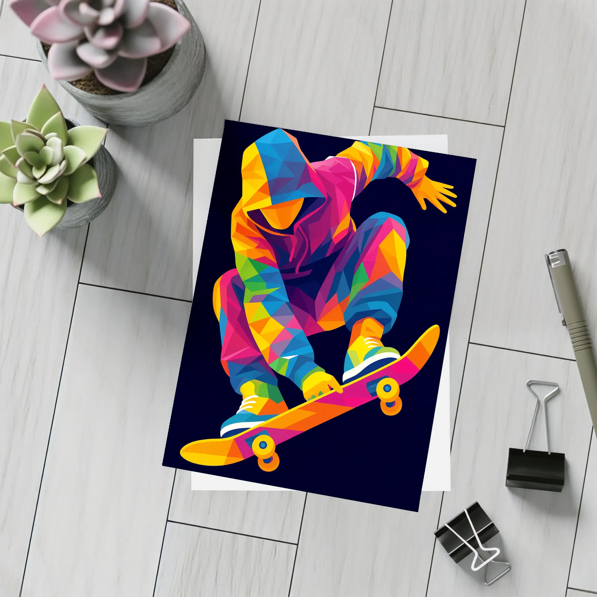 Colorful Pop Art Skateboarder Mid Air Jump – Postcards