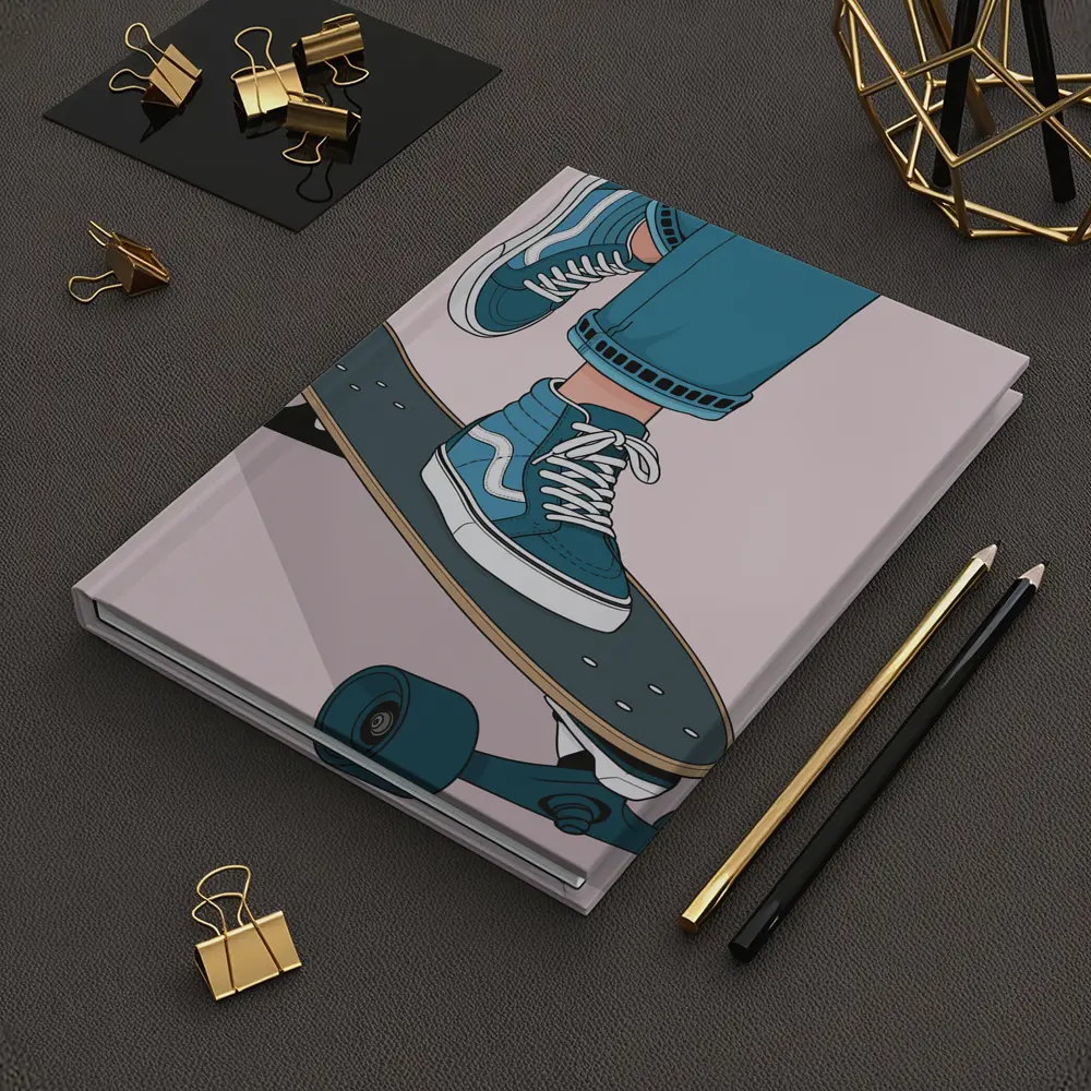 Skater Blue Sneakers On Skateboard Illustration – Notebooks