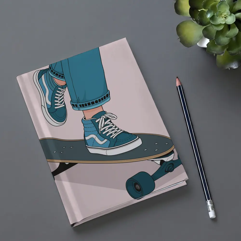 Skater Blue Sneakers On Skateboard Illustration – Notebooks