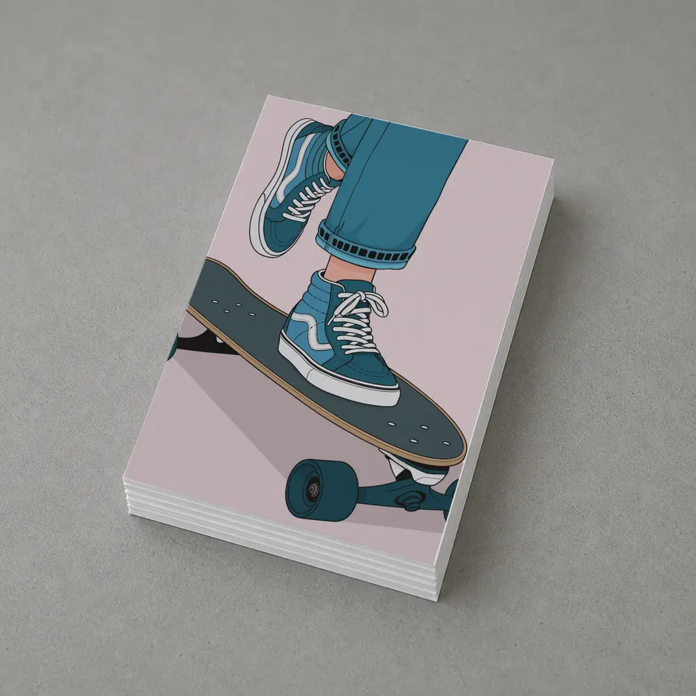 Skater Blue Sneakers On Skateboard Illustration – Postcards