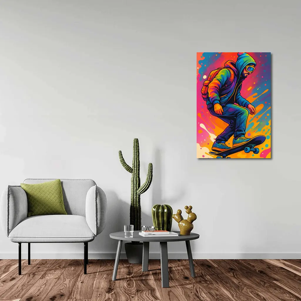 Skateboarder Pop Art Colorful Splash Background – Wall Art