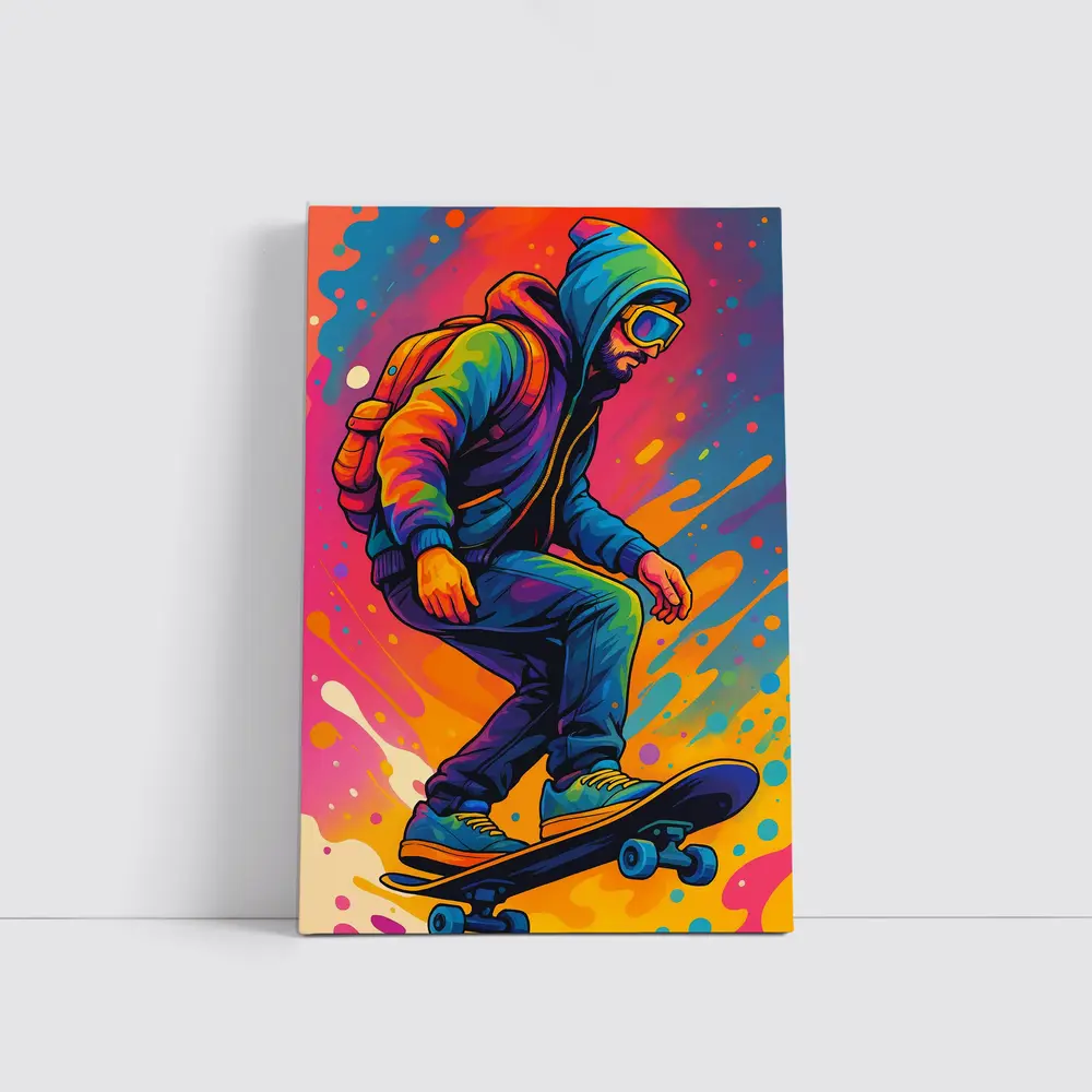 Skateboarder Pop Art Colorful Splash Background – Wall Art