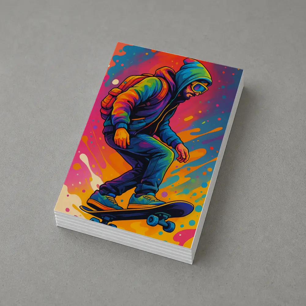 Skateboarder Pop Art Colorful Splash Background – Postcards