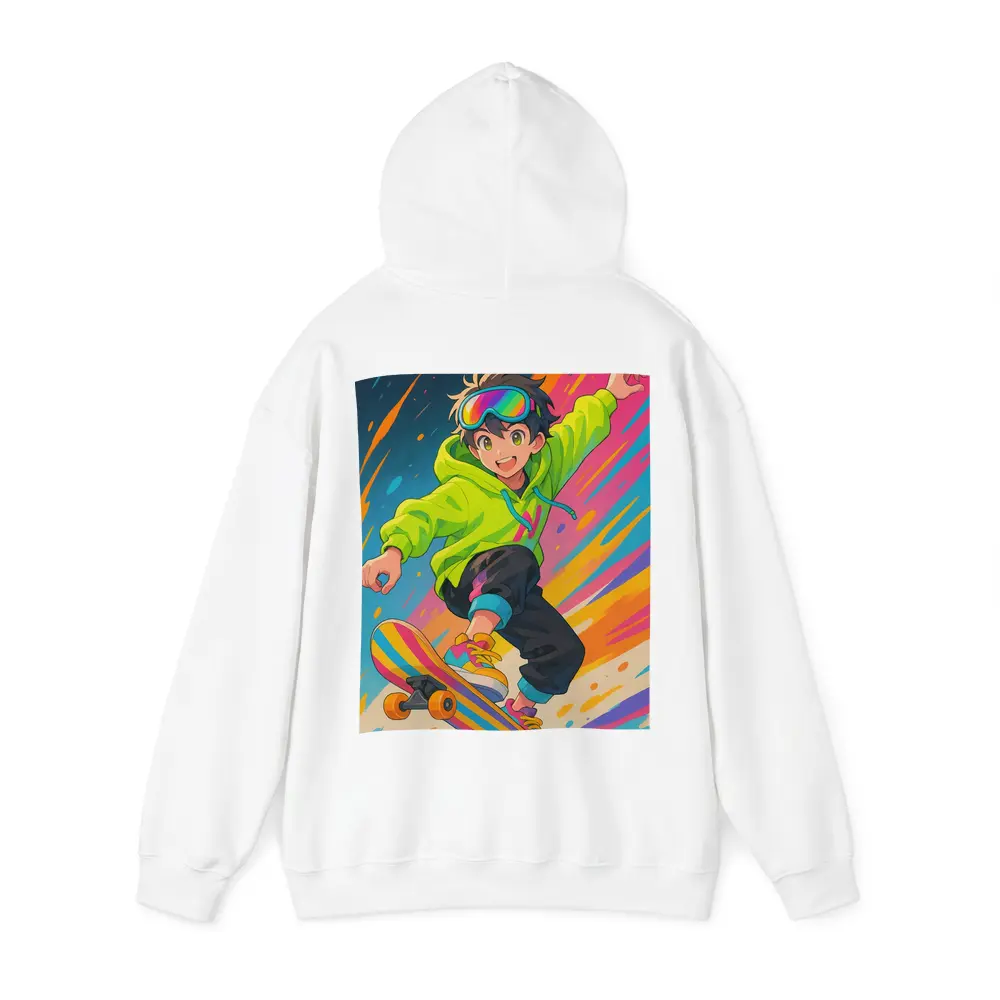 Anime Boy Skateboarding Colorful Abstract Background – Hoodies