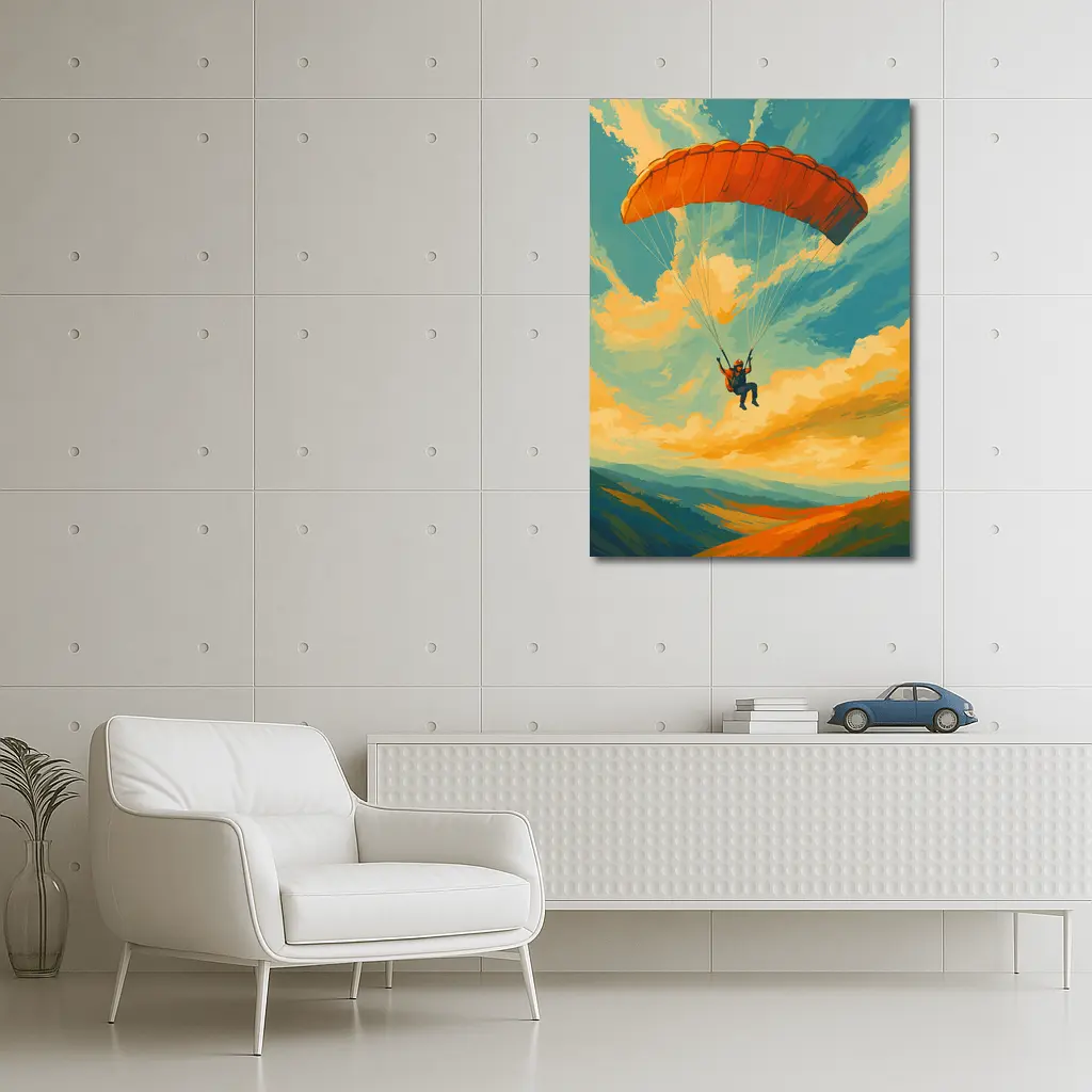 Paraglider Soaring Over Golden Cloudy Sky – Wall Art