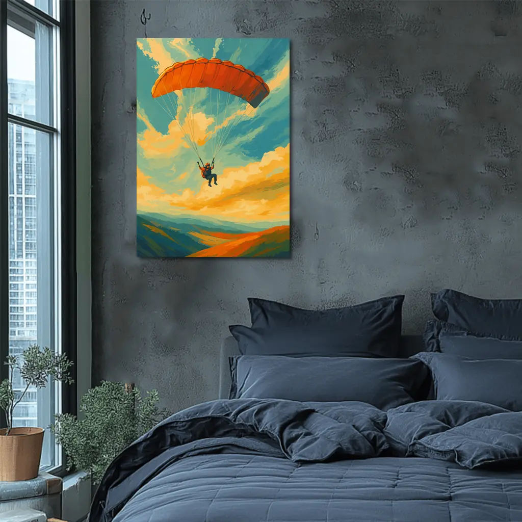 Paraglider Soaring Over Golden Cloudy Sky – Wall Art