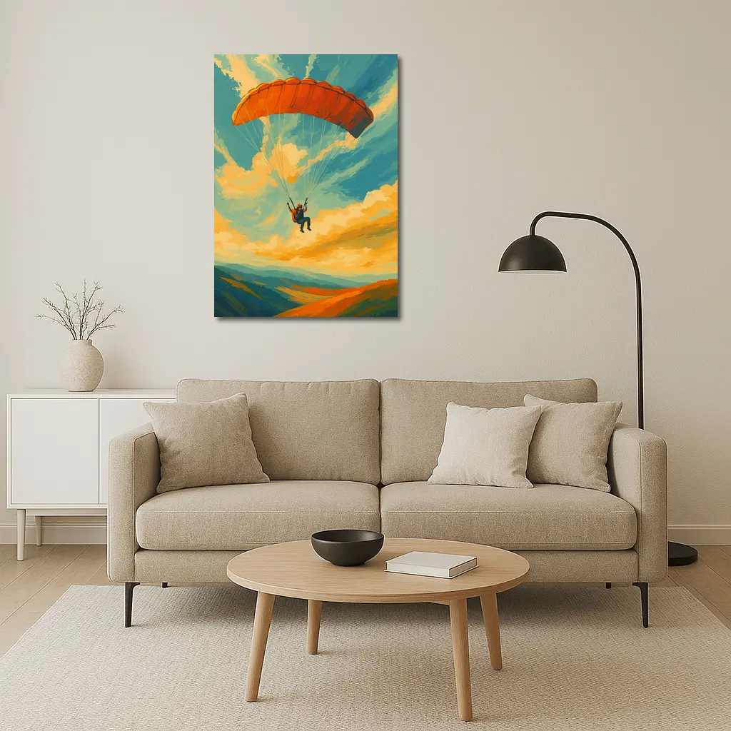 Paraglider Soaring Over Golden Cloudy Sky – Wall Art