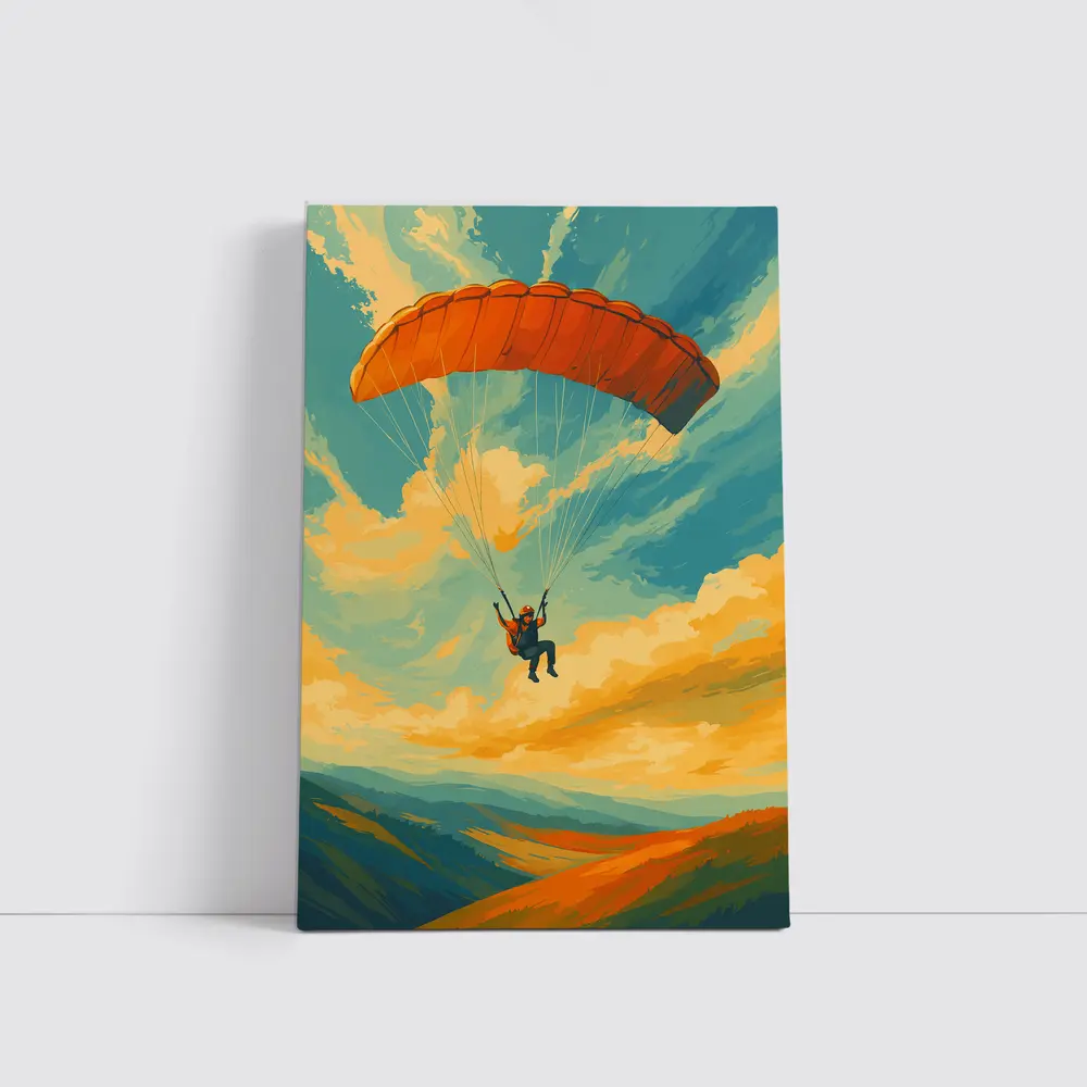 Paraglider Soaring Over Golden Cloudy Sky – Wall Art