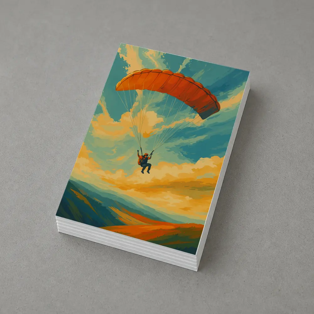 Paraglider Soaring Over Golden Cloudy Sky – Postcards