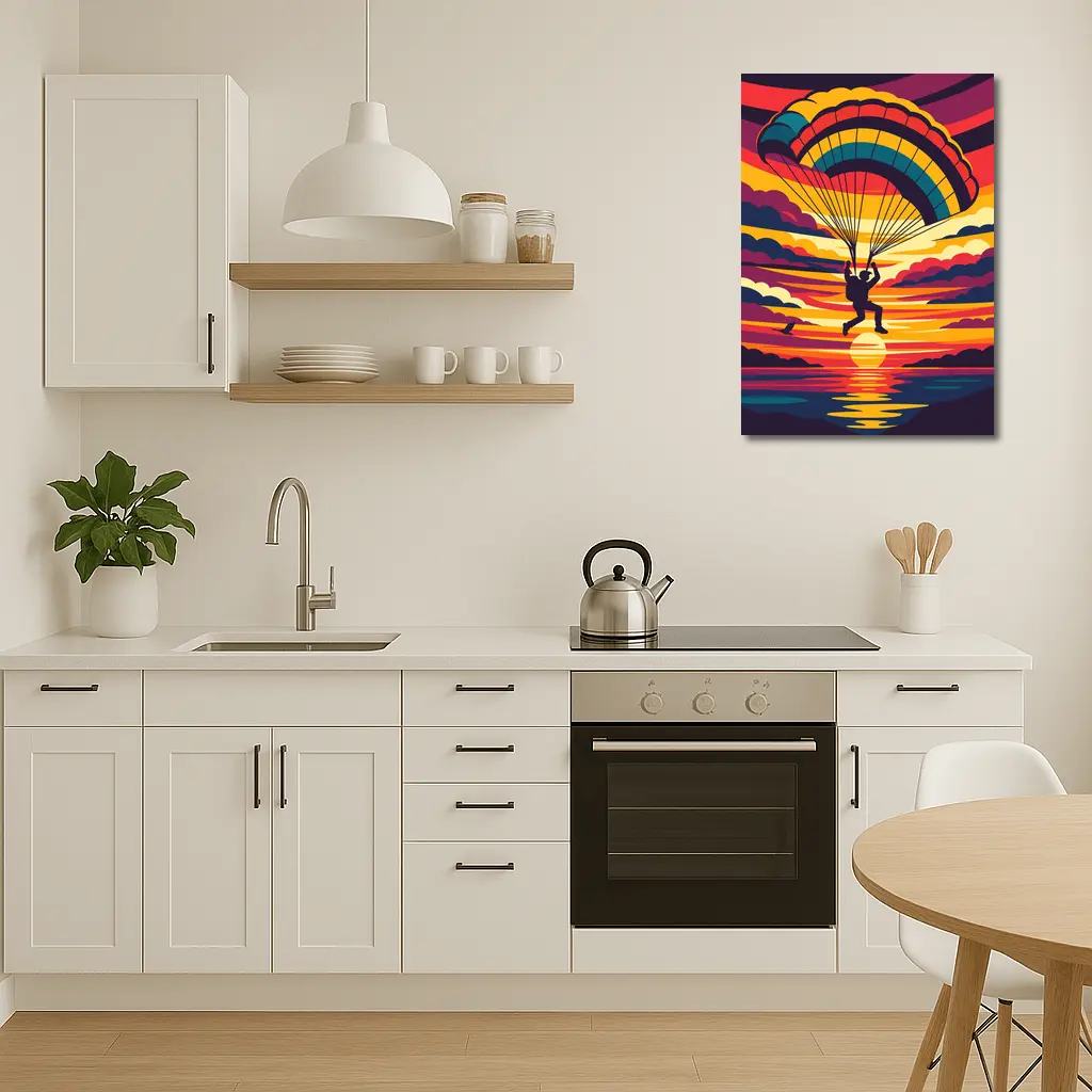 Skydiver Silhouette Colorful Sunset Ocean Sky – Wall Art