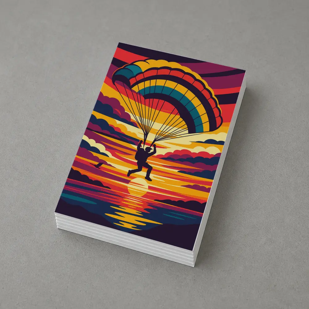 Skydiver Silhouette Colorful Sunset Ocean Sky – Postcards