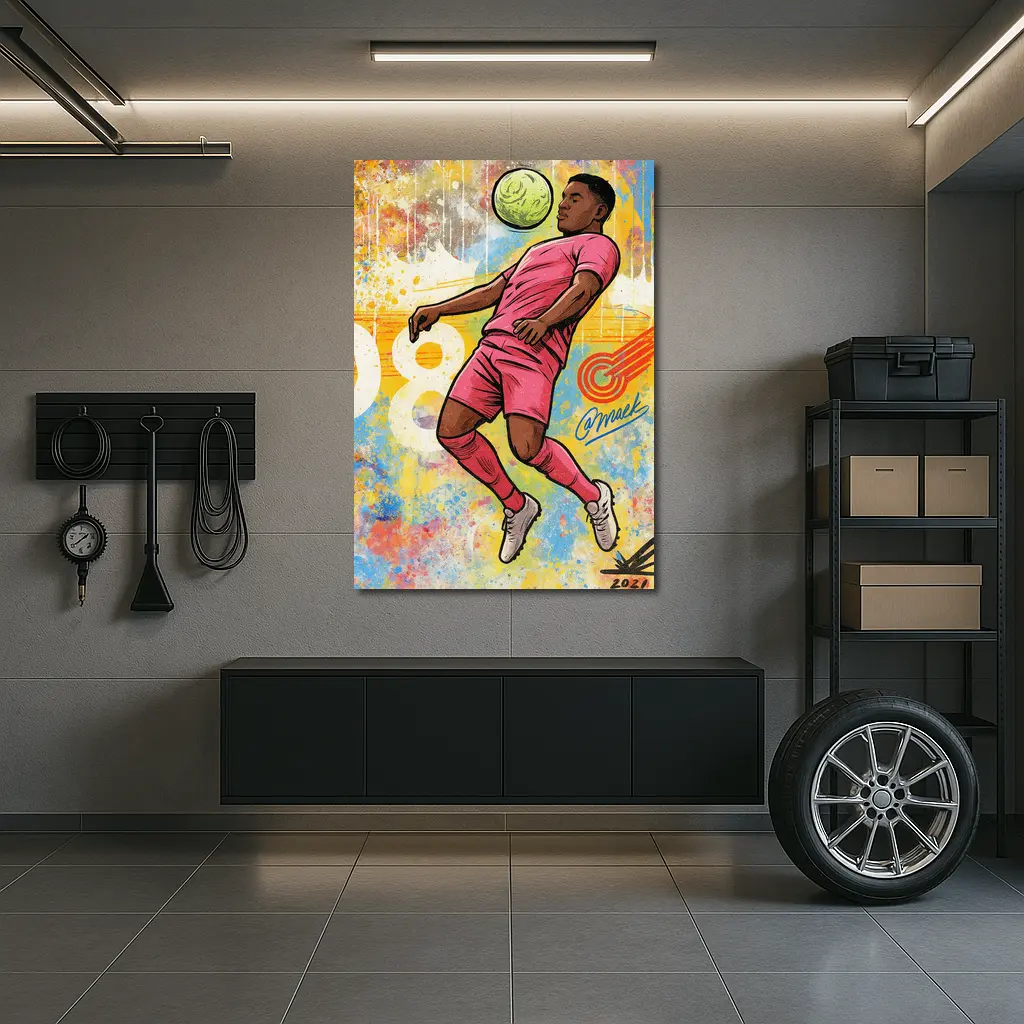Soccer Player Heading Ball Graffiti Art – Wall Art
