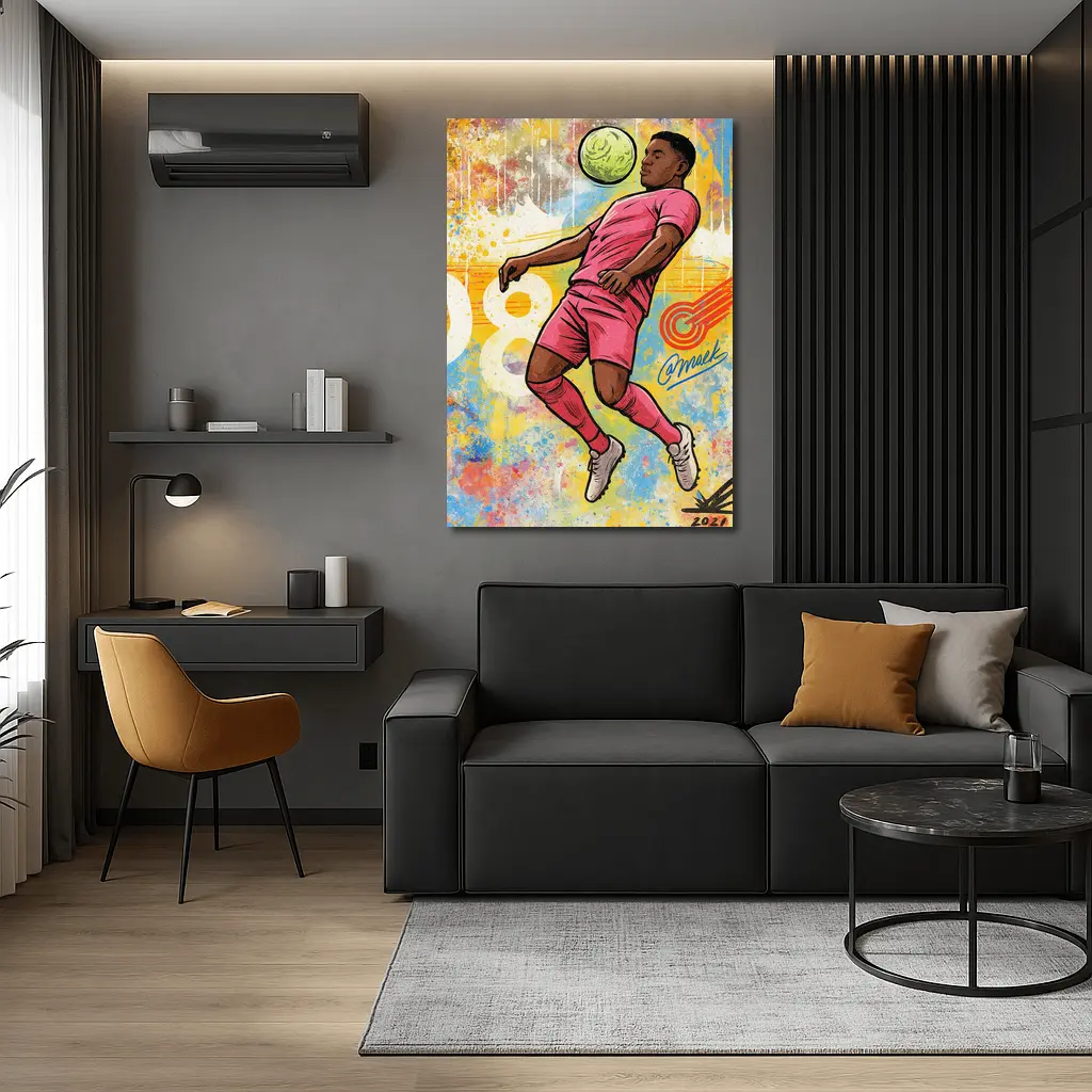 Soccer Player Heading Ball Graffiti Art – Wall Art
