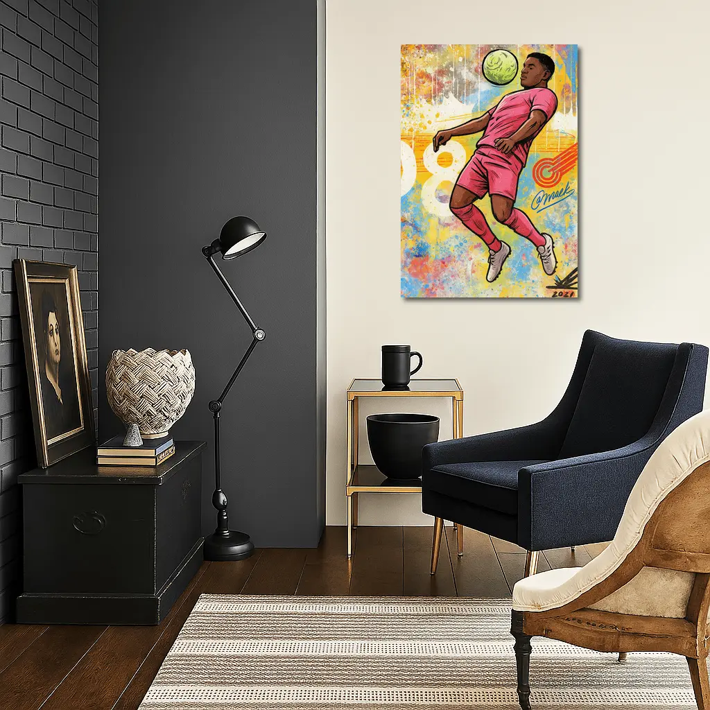Soccer Player Heading Ball Graffiti Art – Wall Art