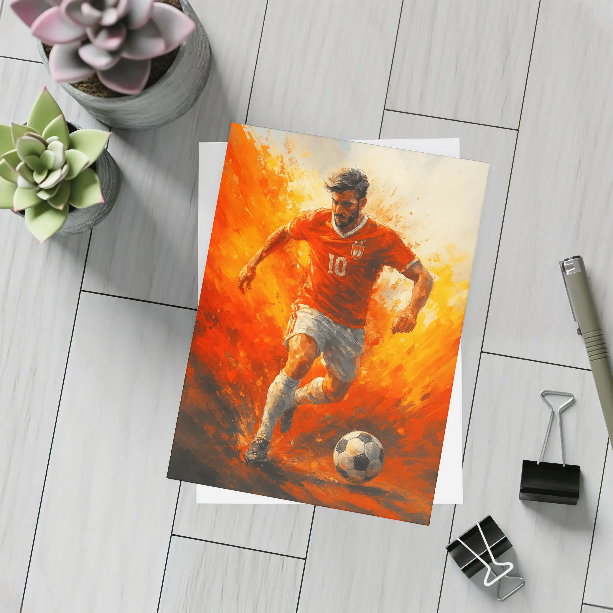 Soccer Player Number Ten Oil Painting – Postcards