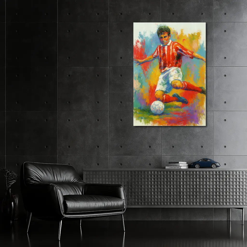 Soccer Player Kicking Ball Colorful Oil Painting – Wall Art