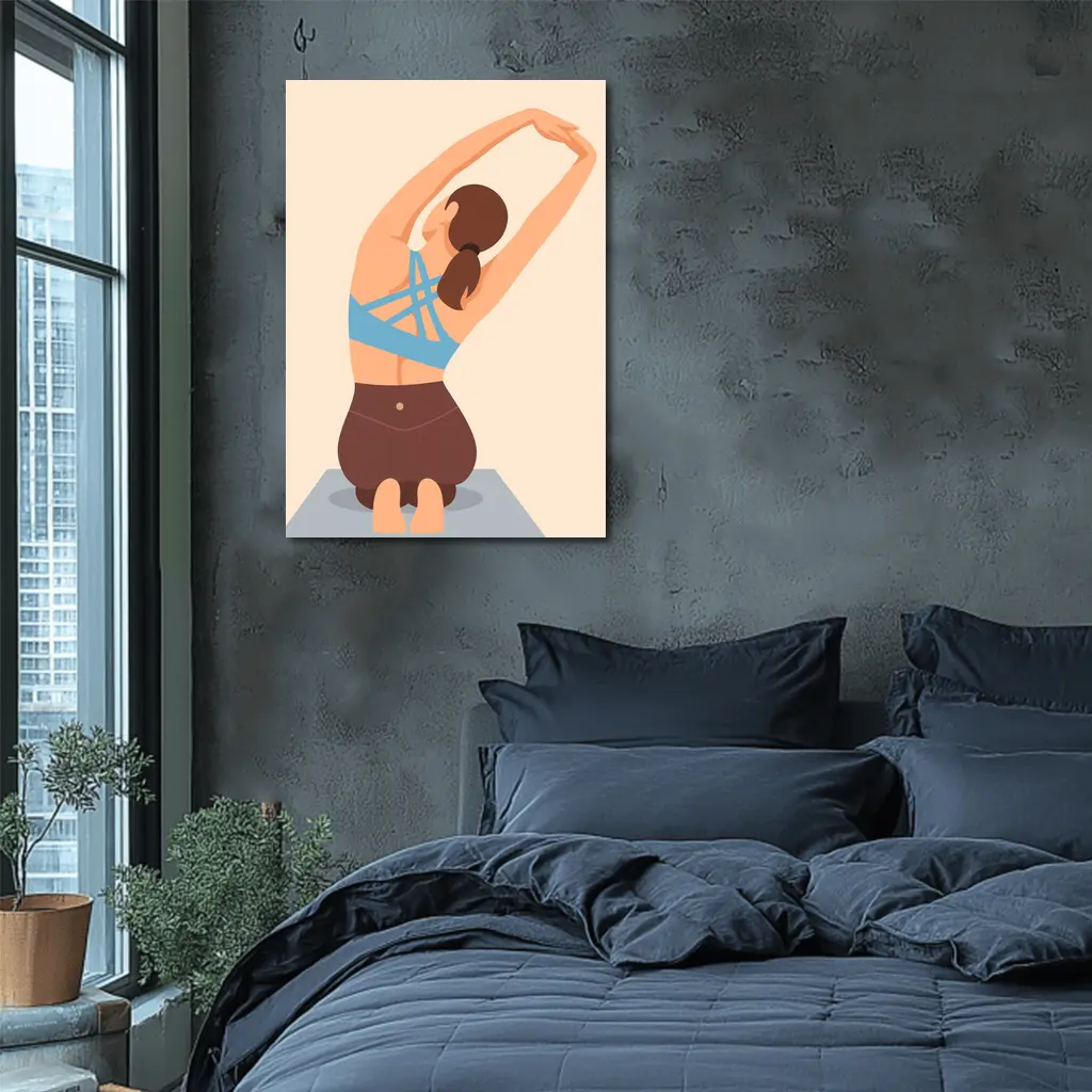 Woman Stretching Yoga Pose Beige Background – Wall Art