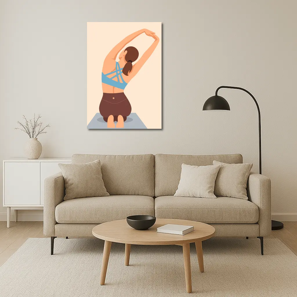 Woman Stretching Yoga Pose Beige Background – Wall Art