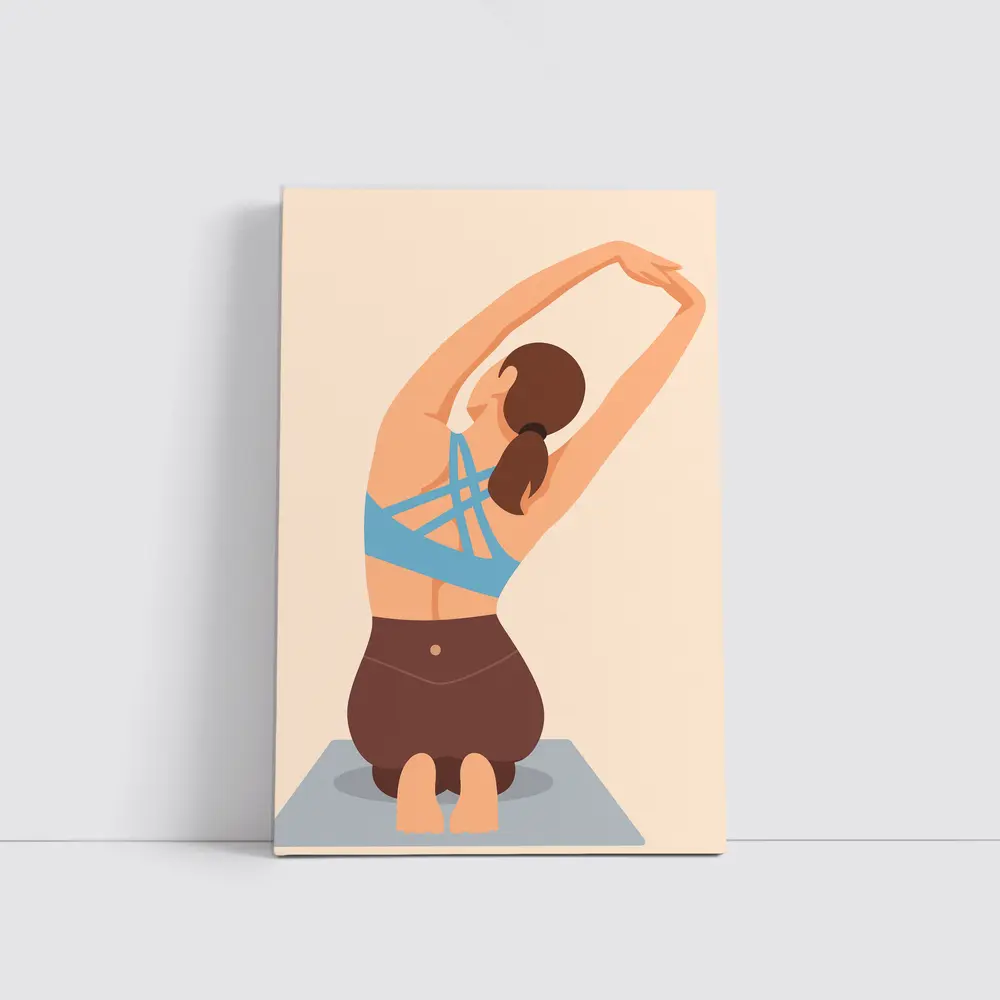 Woman Stretching Yoga Pose Beige Background – Wall Art