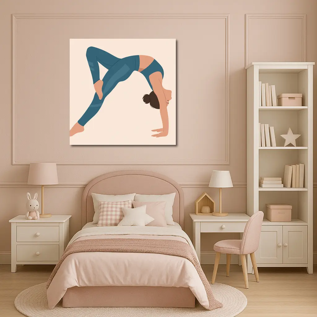 Woman Doing Yoga Backbend Pose Illustration – Wall Art