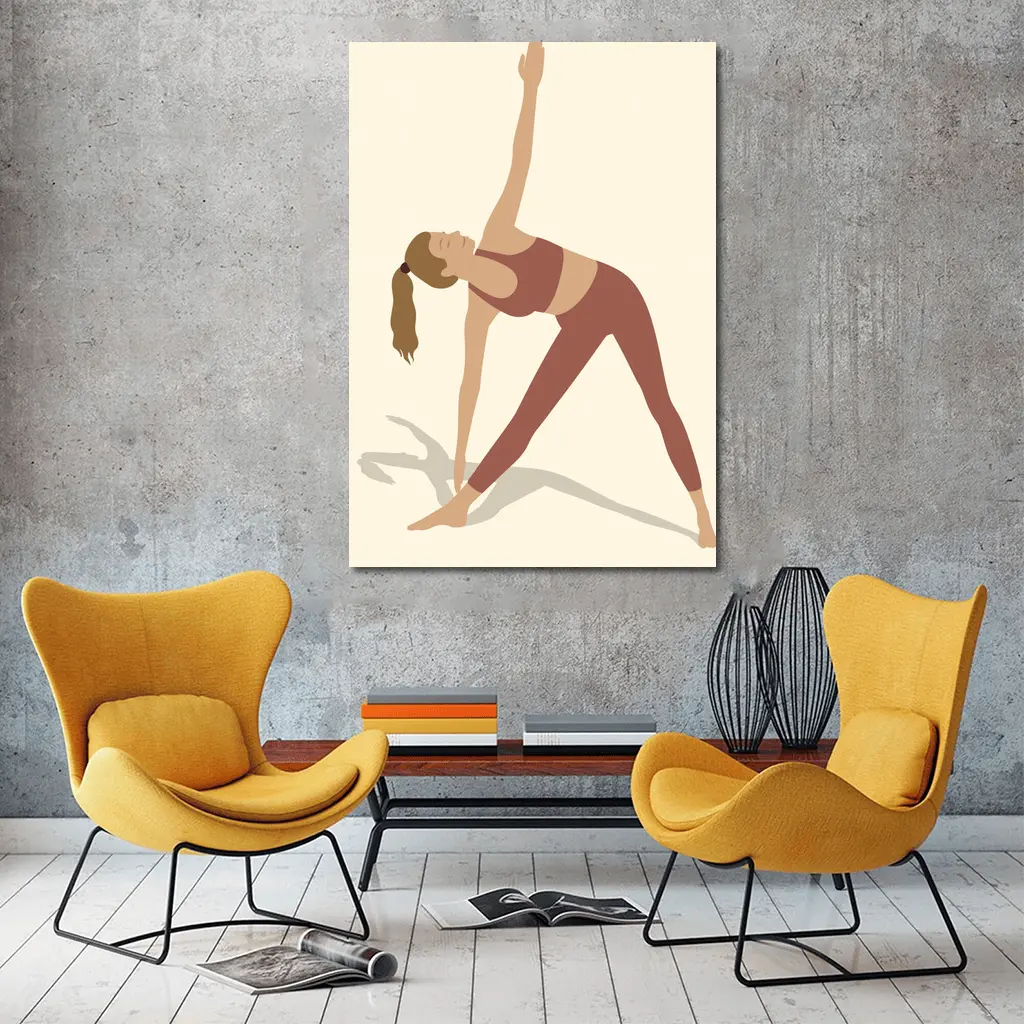 Yoga Triangle Pose Woman Beige Background – Wall Art