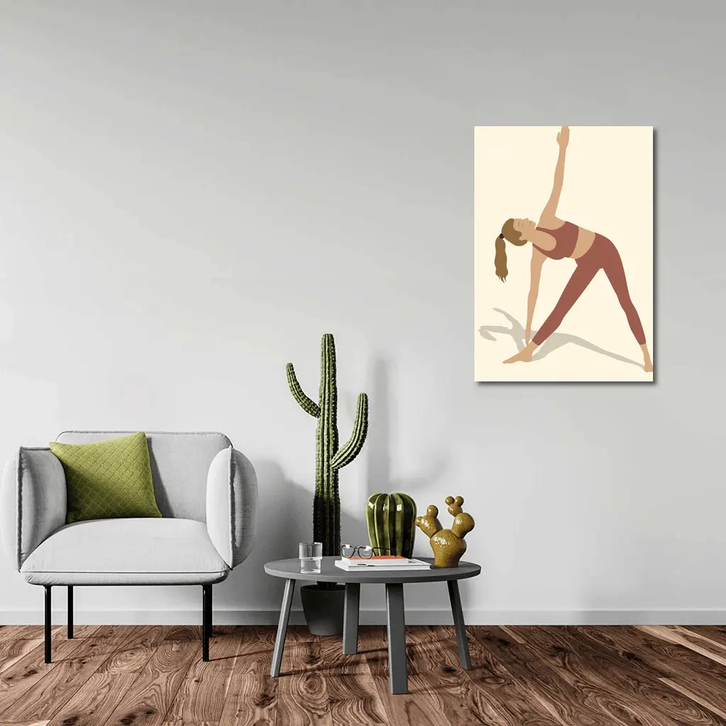 Yoga Triangle Pose Woman Beige Background – Wall Art