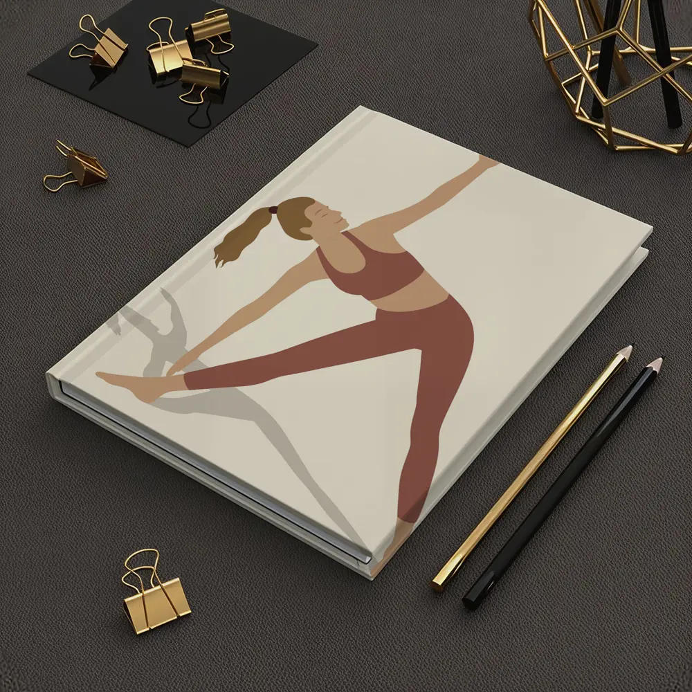 Yoga Triangle Pose Woman Beige Background – Notebooks