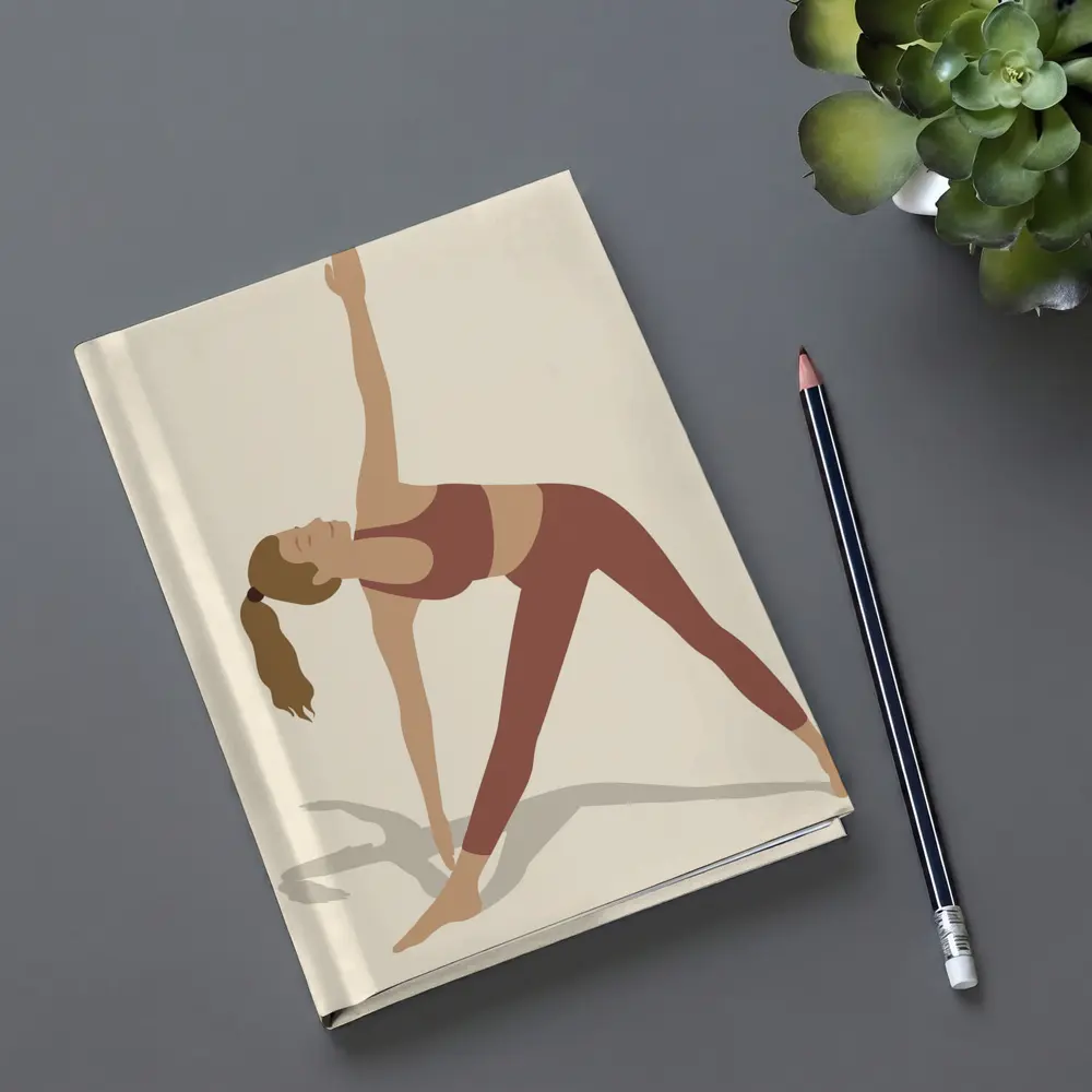 Yoga Triangle Pose Woman Beige Background – Notebooks