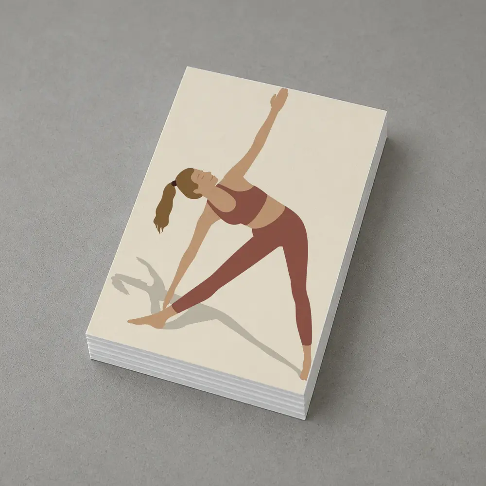 Yoga Triangle Pose Woman Beige Background – Postcards