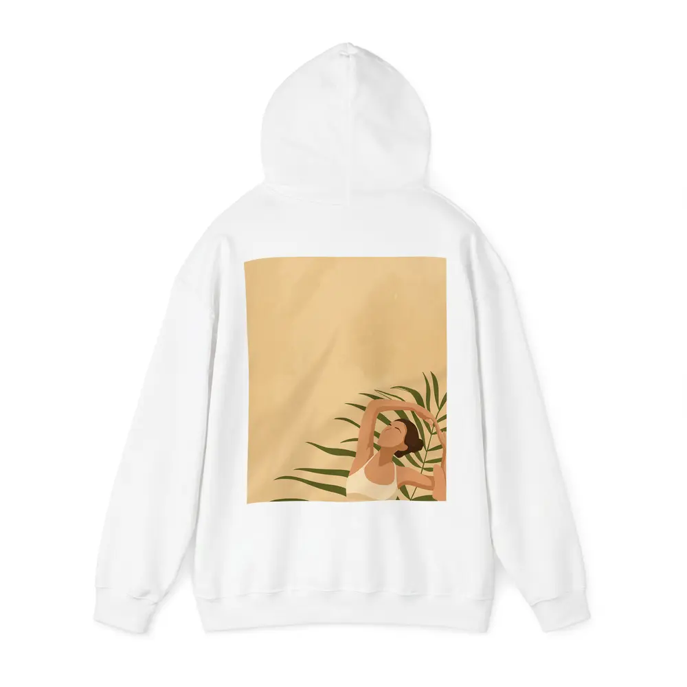 Woman Stretching With Tropical Palm Leaves – Hoodies