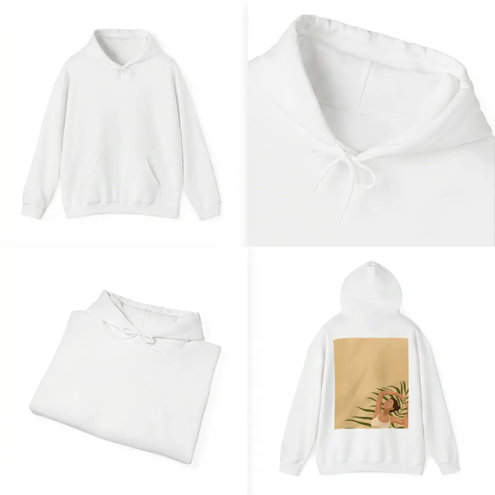 Woman Stretching With Tropical Palm Leaves – Hoodies