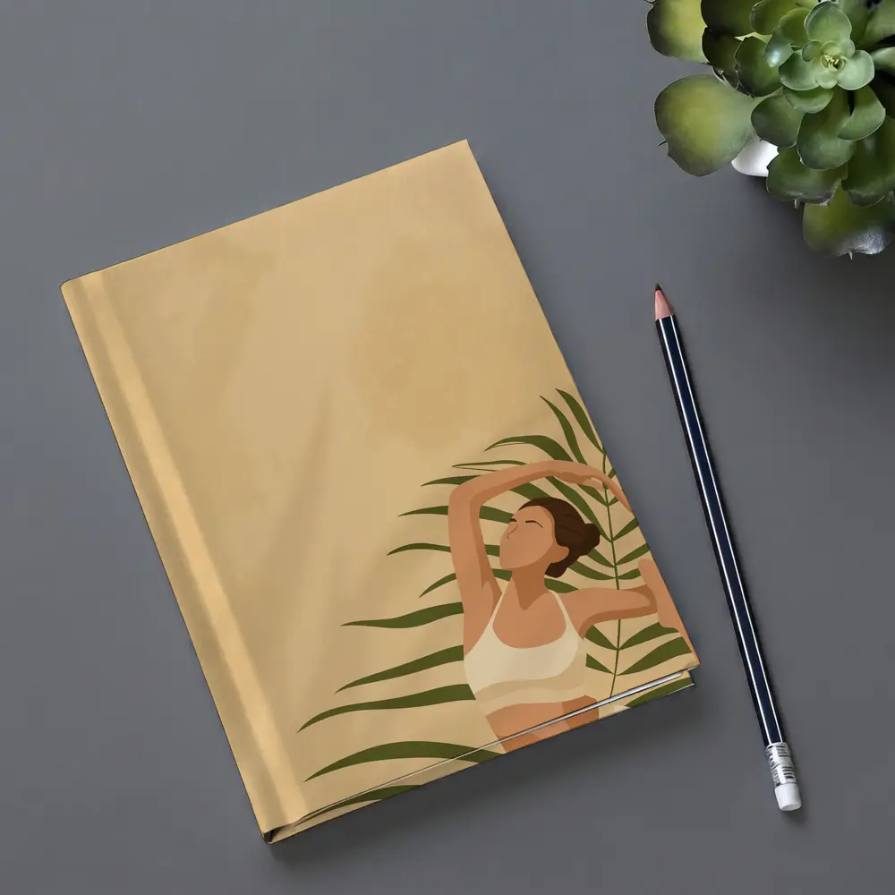 Woman Stretching With Tropical Palm Leaves – Notebooks