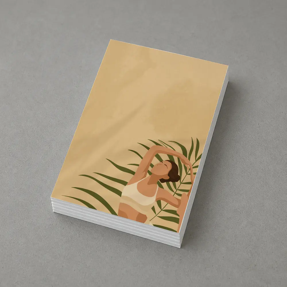 Woman Stretching With Tropical Palm Leaves – Postcards