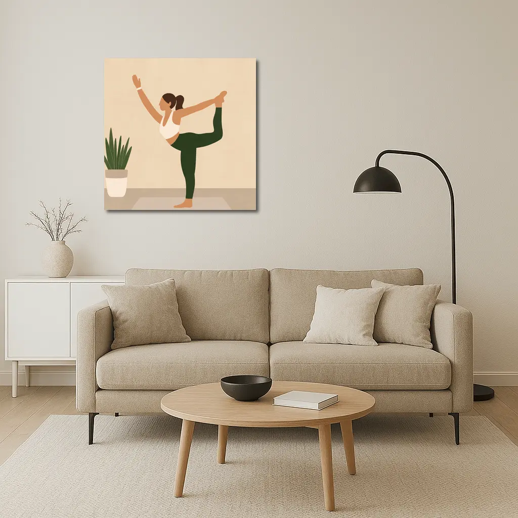Yoga Dancer Pose Woman Beige Minimal – Wall Art