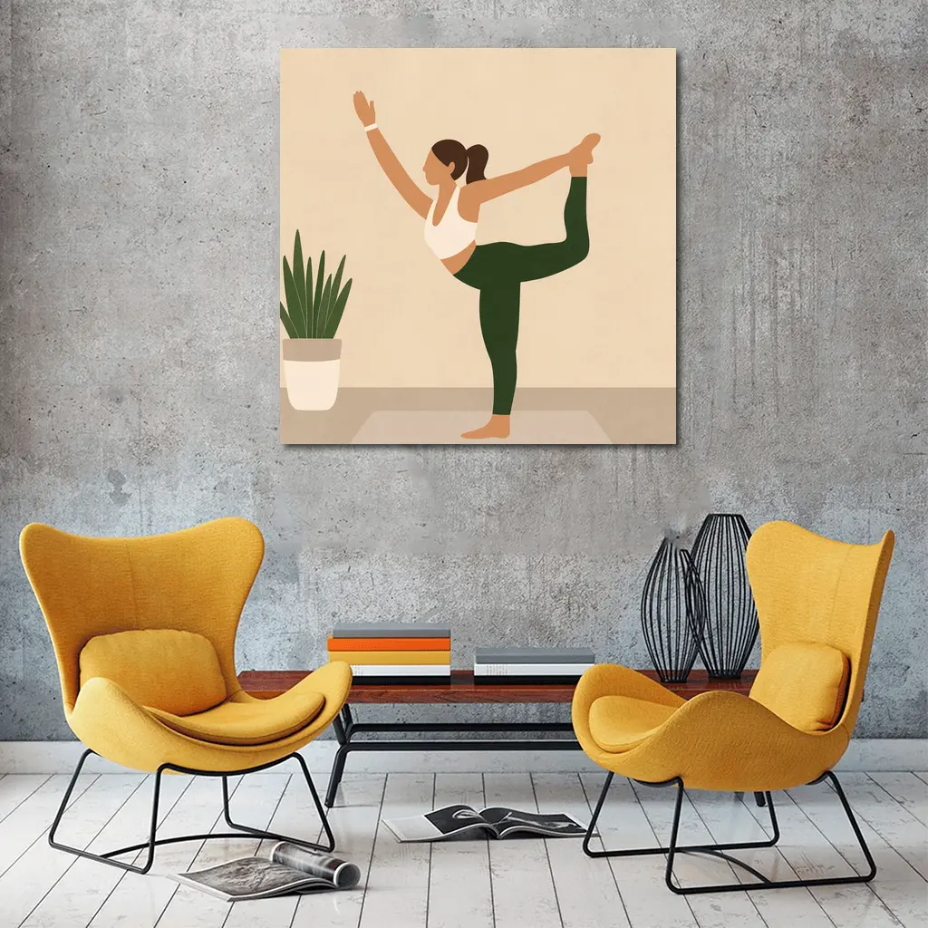 Yoga Dancer Pose Woman Beige Minimal – Wall Art