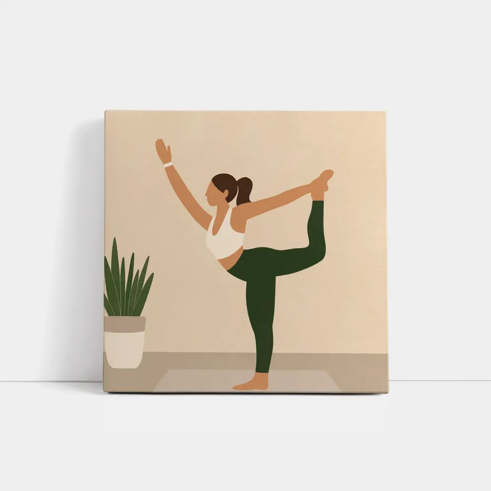 Yoga Dancer Pose Woman Beige Minimal – Wall Art