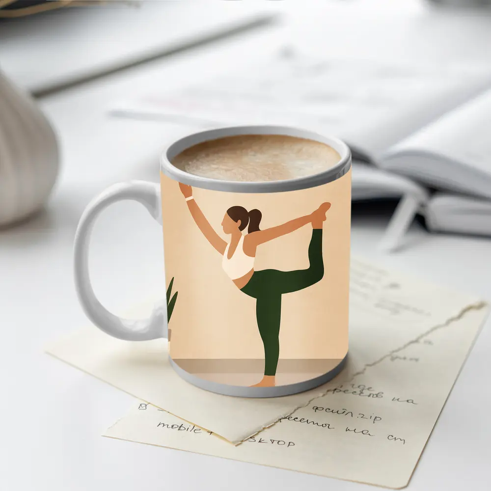 Yoga Dancer Pose Woman Beige Minimal – Mugs