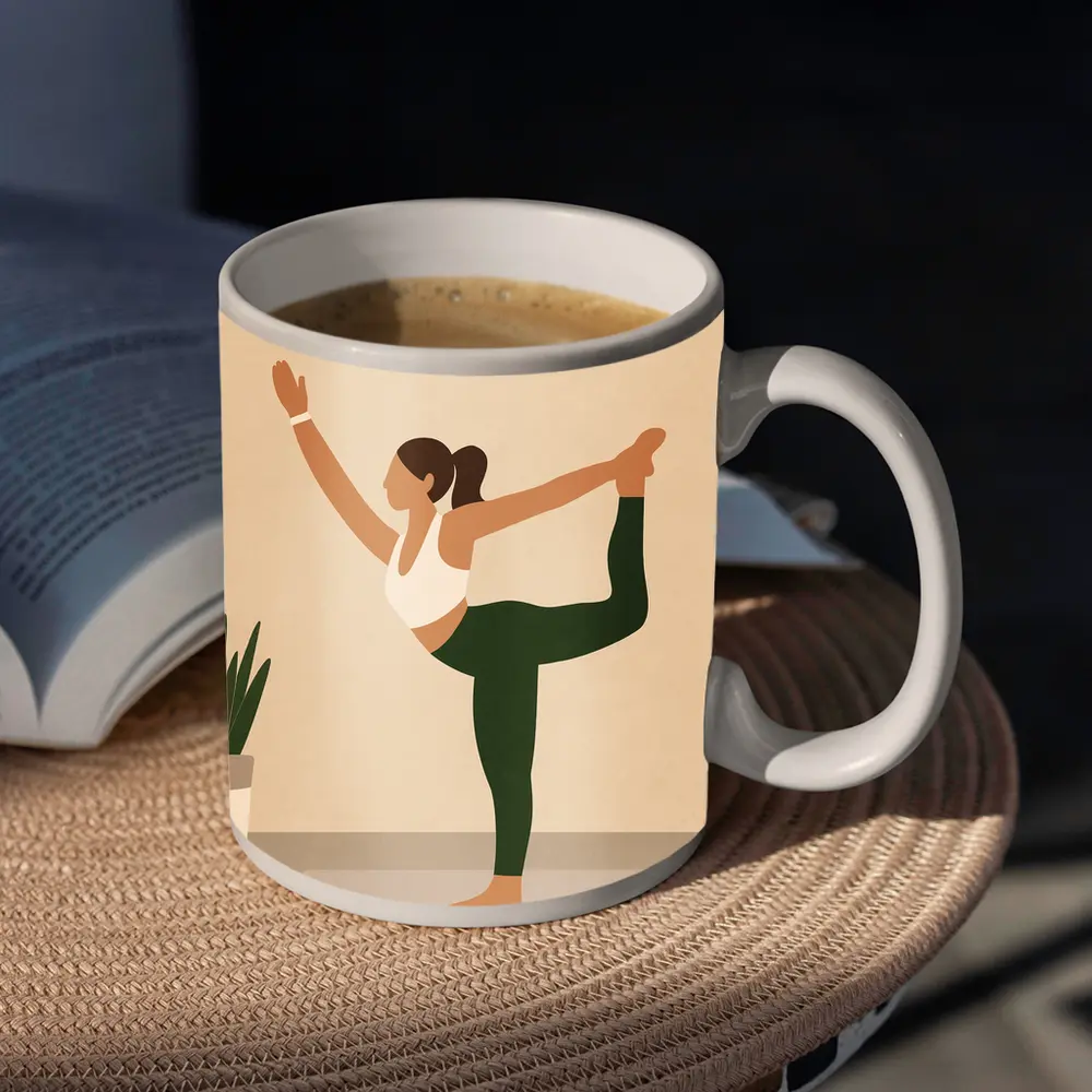 Yoga Dancer Pose Woman Beige Minimal – Mugs