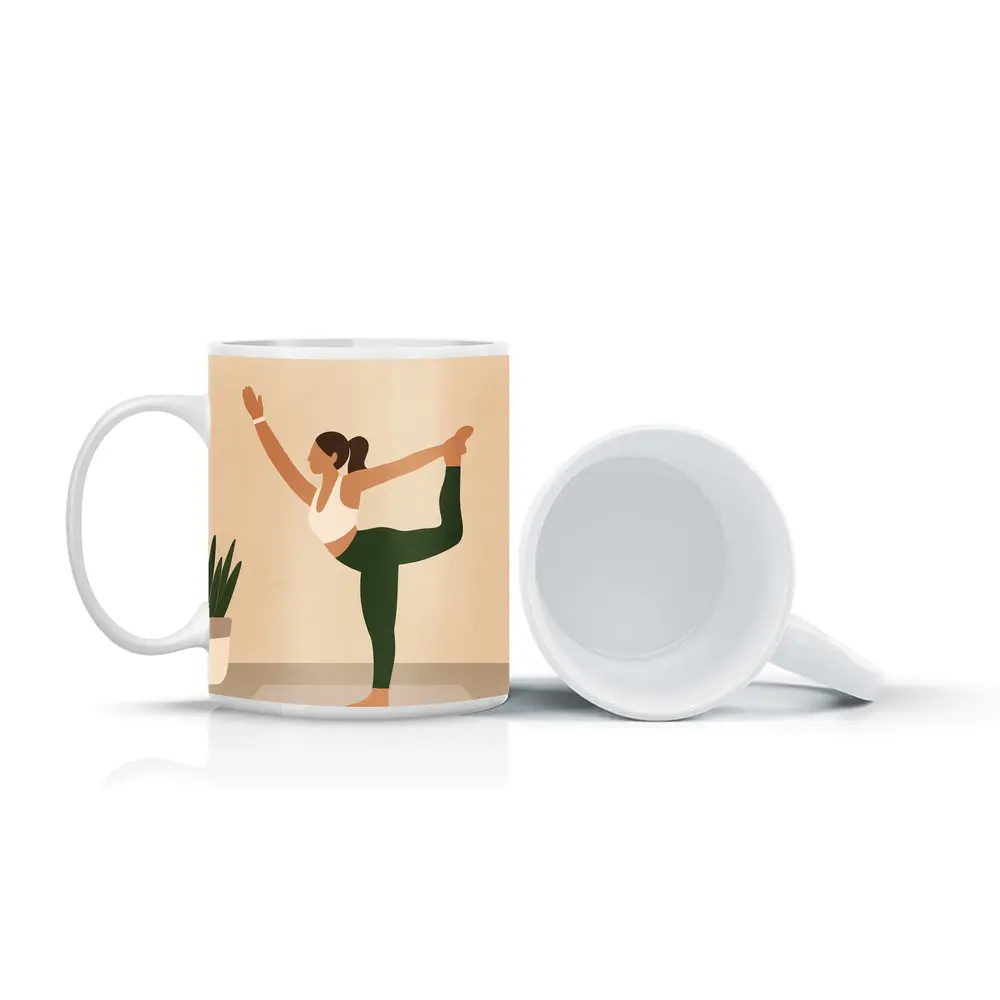 Yoga Dancer Pose Woman Beige Minimal – Mugs