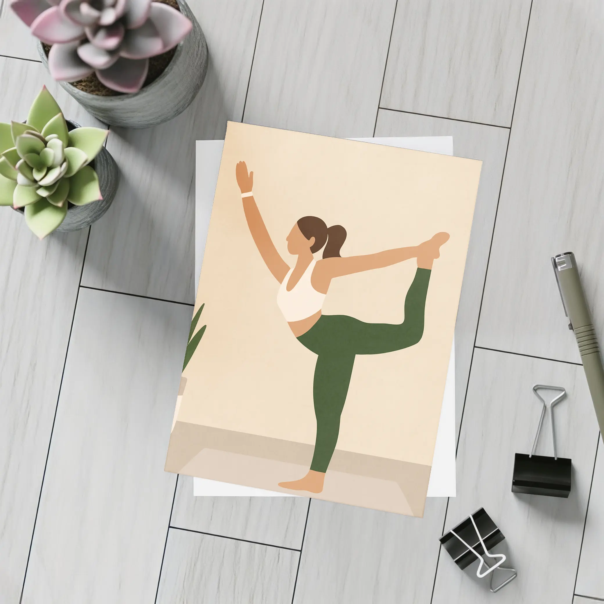 Yoga Dancer Pose Woman Beige Minimal – Postcards