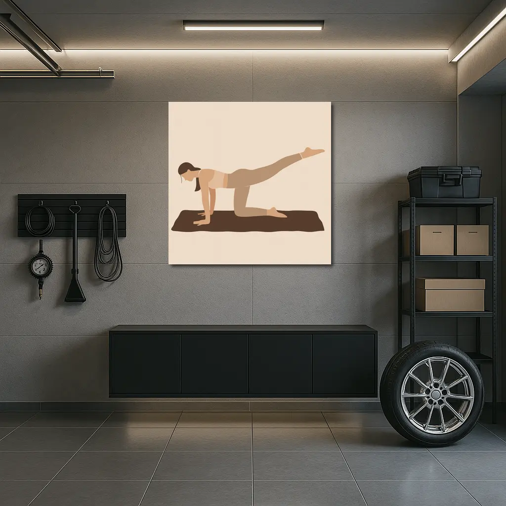 Woman Yoga Pose Beige Minimal Flat Art – Wall Art