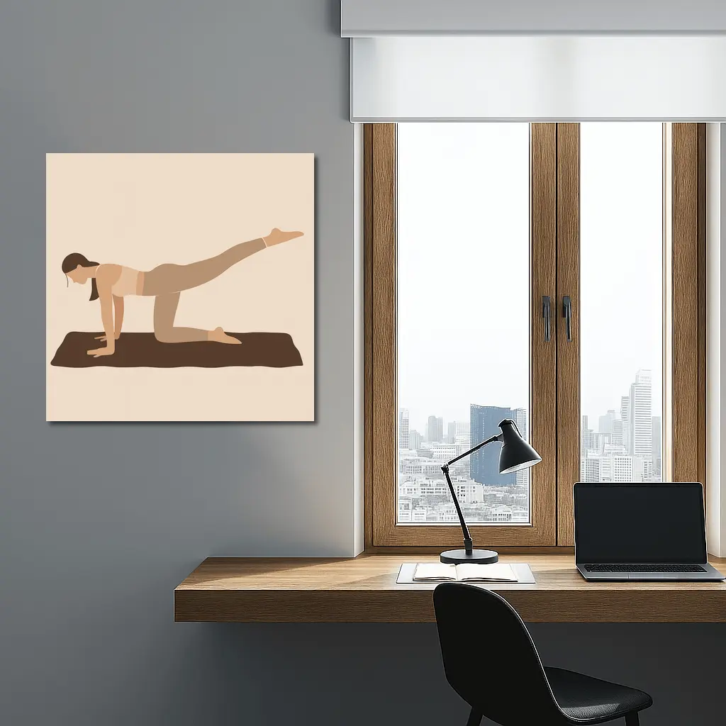 Woman Yoga Pose Beige Minimal Flat Art – Wall Art