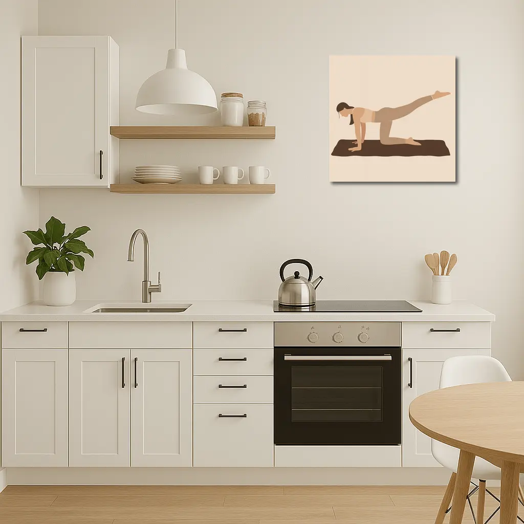 Woman Yoga Pose Beige Minimal Flat Art – Wall Art