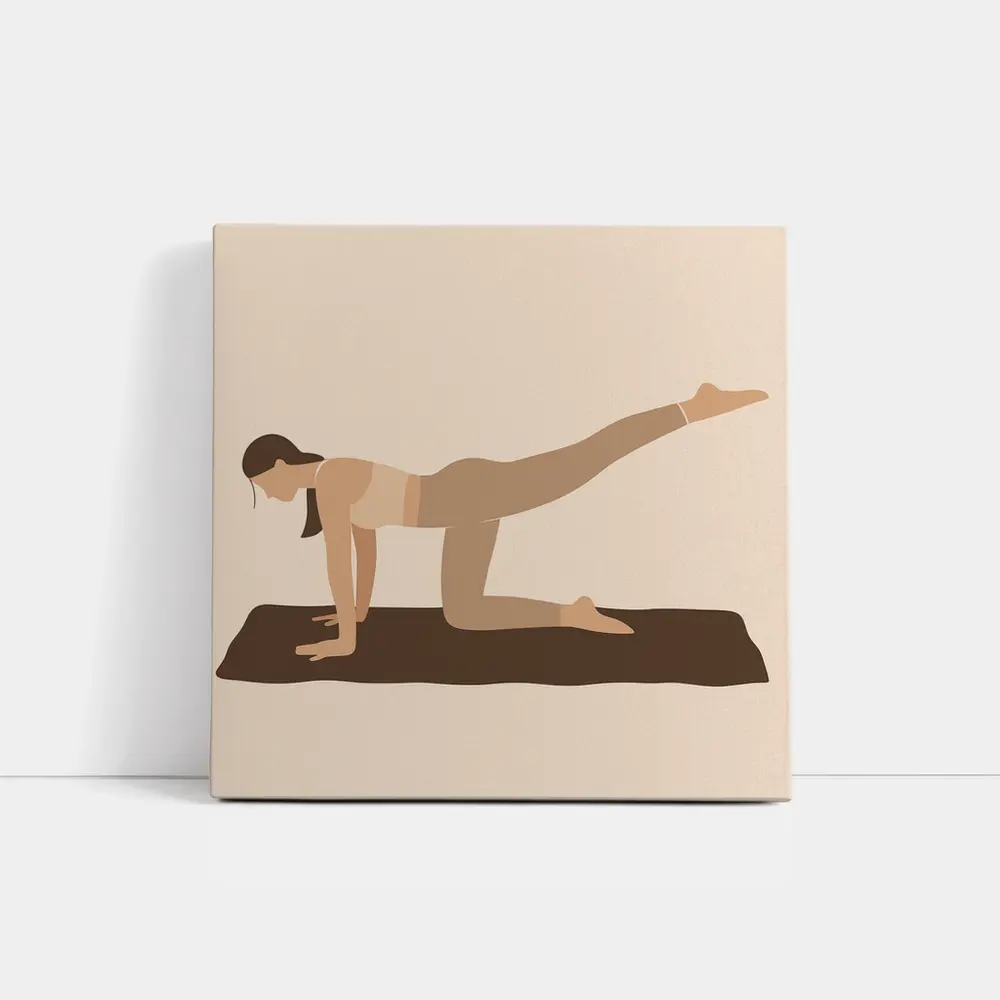 Woman Yoga Pose Beige Minimal Flat Art – Wall Art