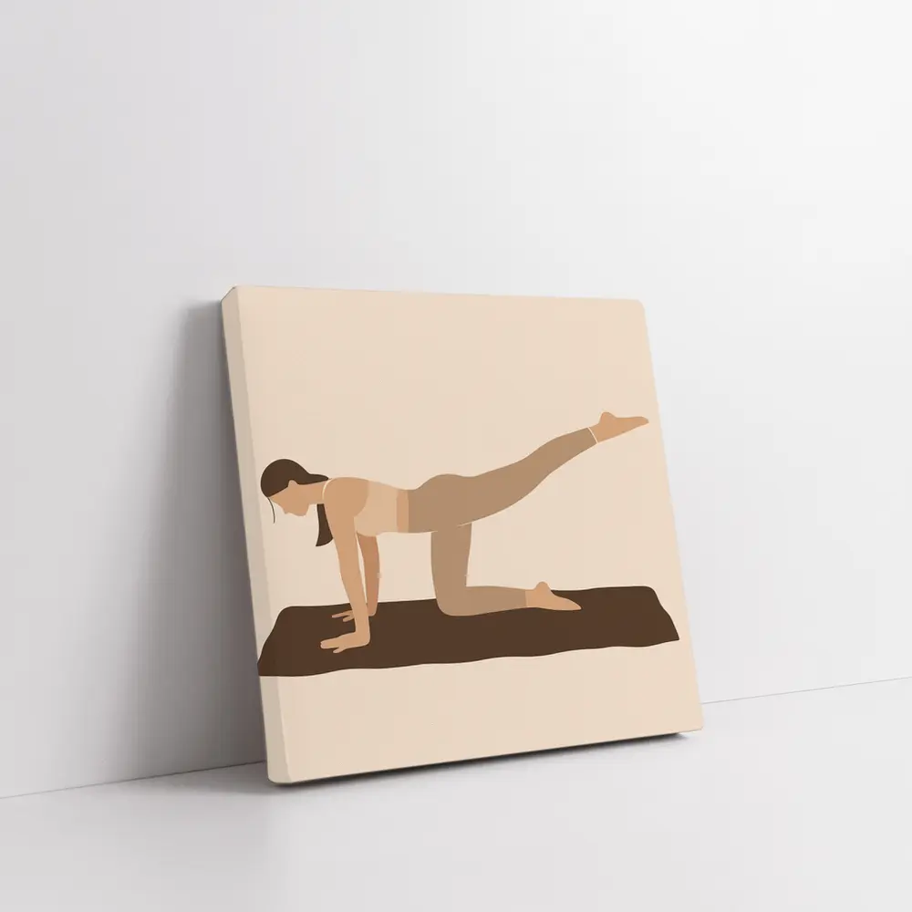 Woman Yoga Pose Beige Minimal Flat Art – Wall Art