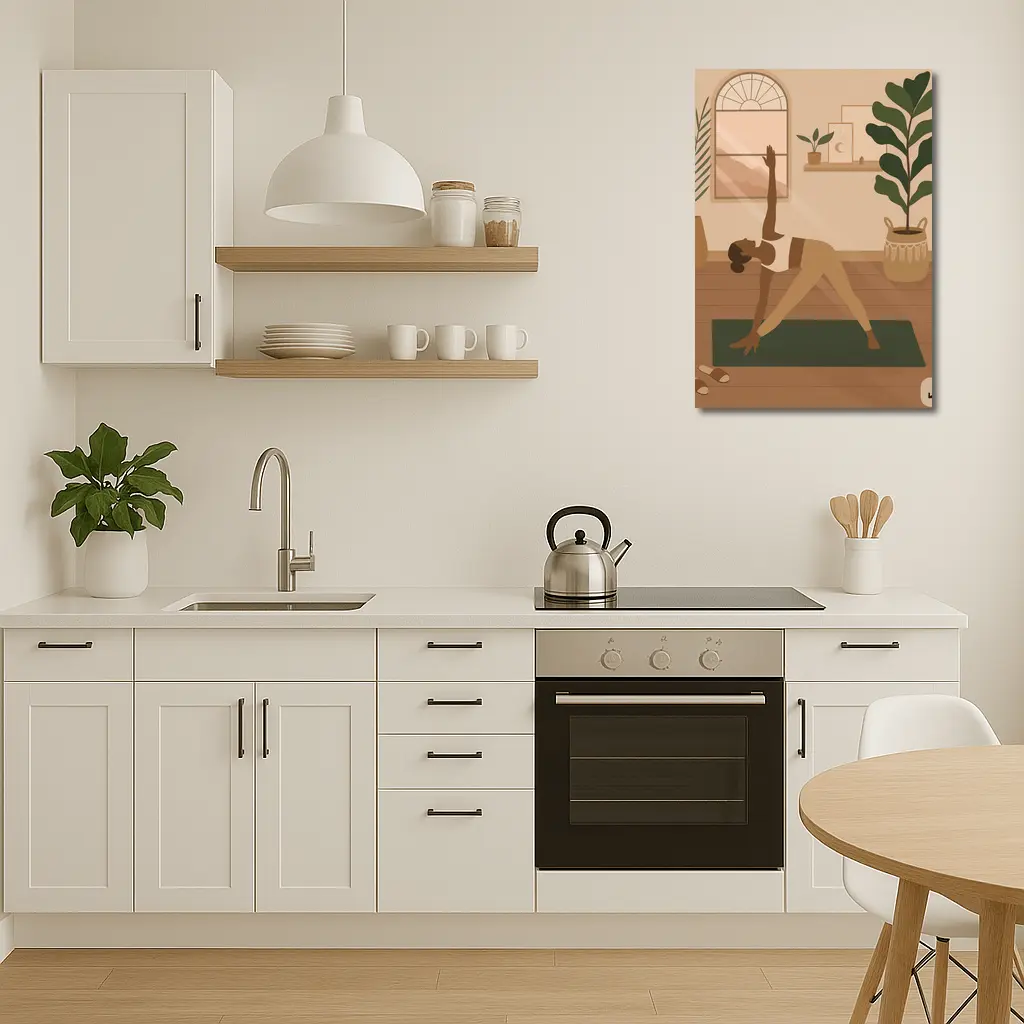 Woman Doing Yoga Pose Cozy Boho Interior – Wall Art