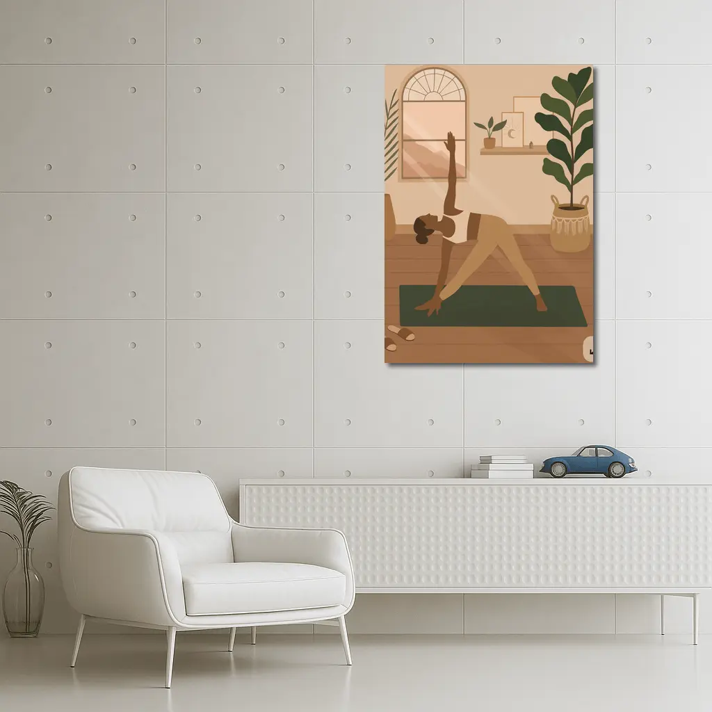 Woman Doing Yoga Pose Cozy Boho Interior – Wall Art