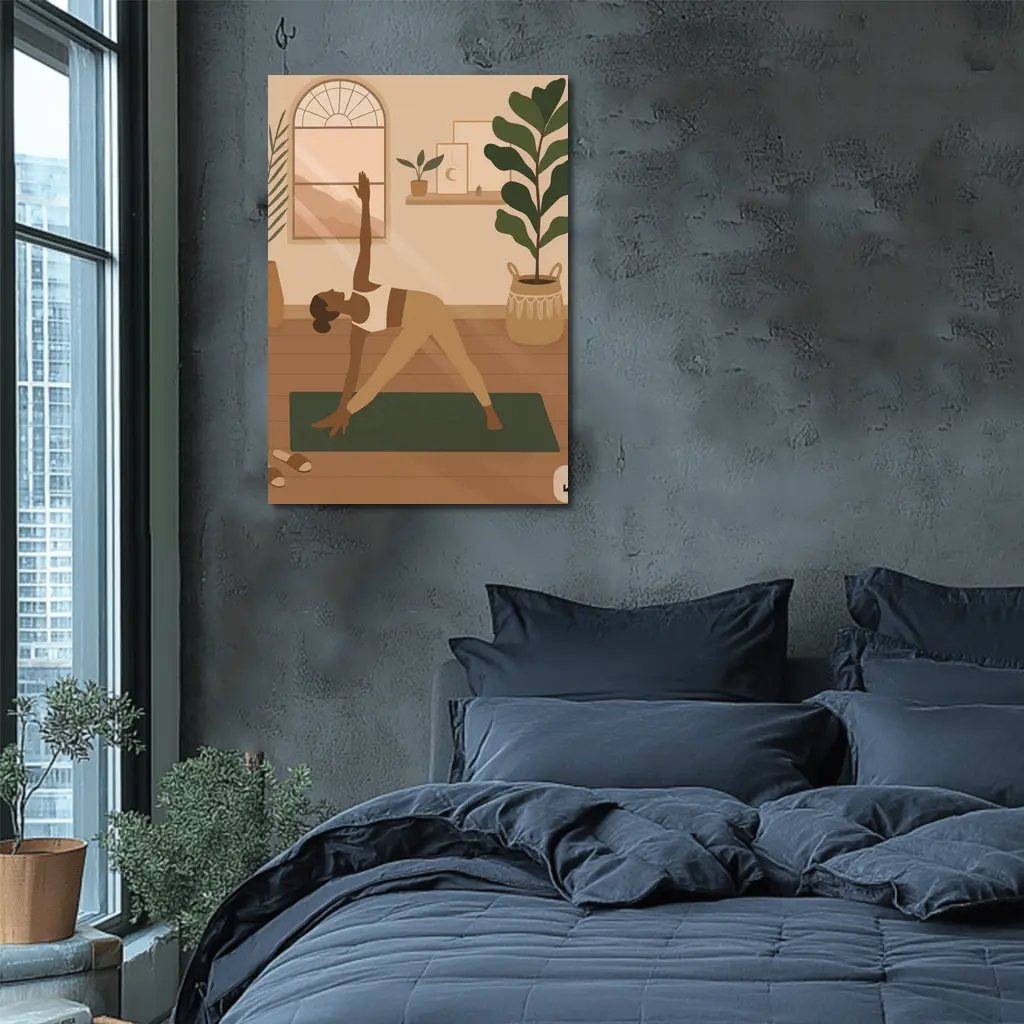 Woman Doing Yoga Pose Cozy Boho Interior – Wall Art
